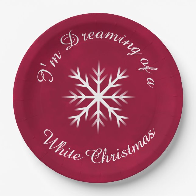 Festive elegant cranberry white holiday  paper plates (Front)