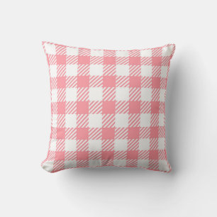 Festive Elegant Girly Pink White Gingham Plaid Throw Pillow
