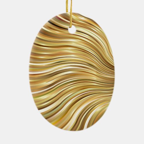 Festive Elegant  Gold Abstract Flowing Stripes Ceramic Ornament