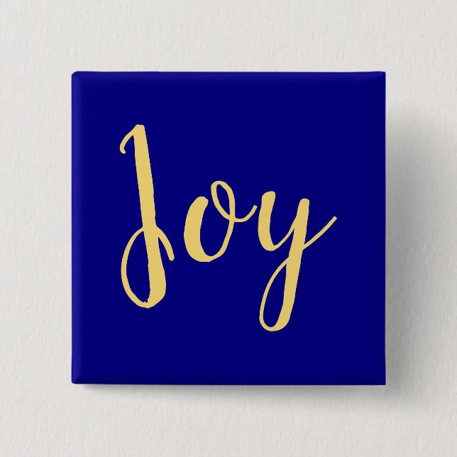 Festive Elegant Holiday JOY Script On Royal Blue Button (Front)