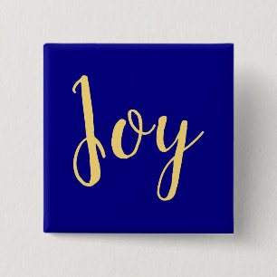 Festive Elegant Holiday JOY Script On Royal Blue Button