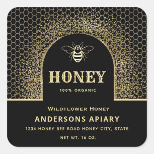 Festive elegant Modern gold honey bee honey jar Square Sticker