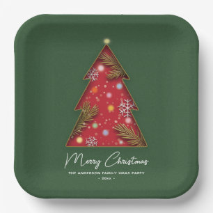 Festive Elegant Paper Cut Merry Christmas Tree Plates