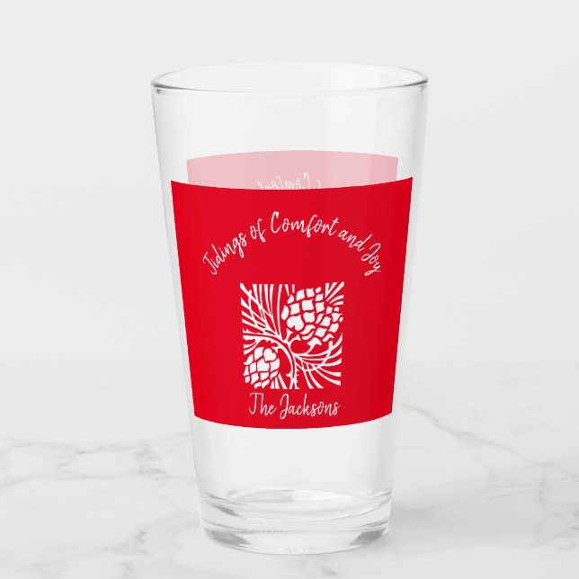 Festive Elegant Red and White Christmas Quote Glass (Front)