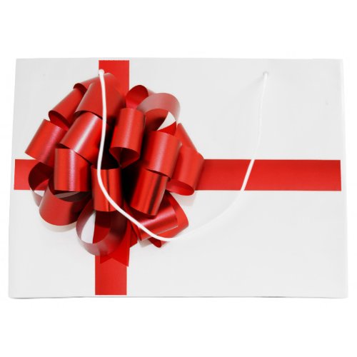 Festive Elegant Red Christmas Bow on White Glam Large Gift Bag