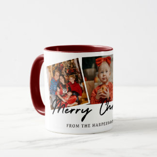 Festive Elegant Script Christmas 3 Photo Frame Mug