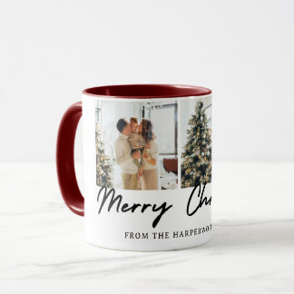 Festive Elegant Script Merry Christmas 2 Photo Mug