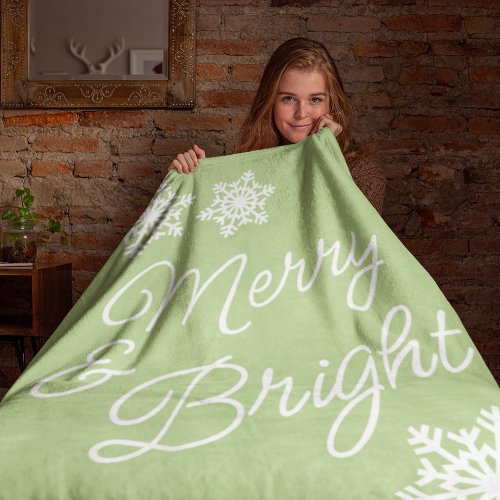 Festive Elegant Seasons Greetings On Light Green Fleece Blanket