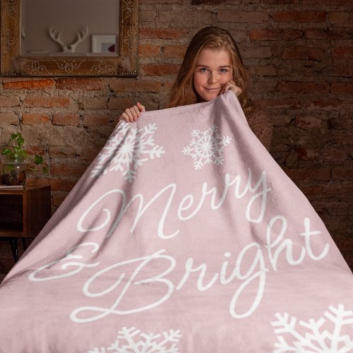 Festive Elegant Seasons Greetings On Pastel Pink Fleece Blanket