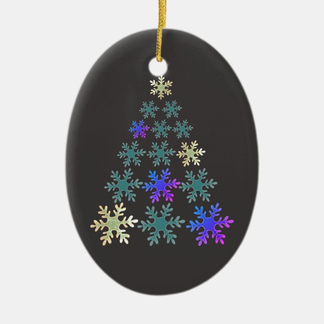 Festive Elegant Snowflake Christmas Tree Holiday Ceramic Ornament (Front)