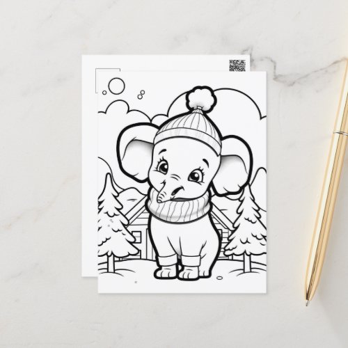 Festive elephant kids coloring   postcard