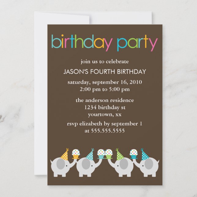 Festive Elephants Kids Birthday Party Invitation (Front)