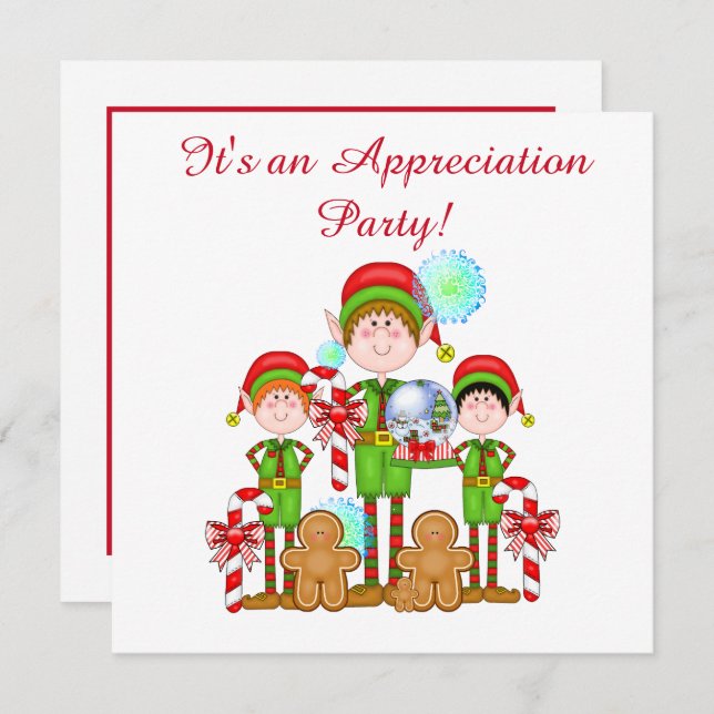 Festive elf appreciation helper party invitation (Front/Back)