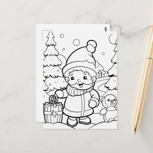 Festive elf kids coloring  postcard (Front/Back In Situ)