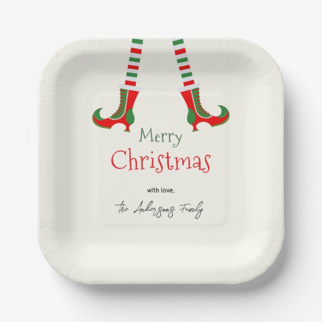 Festive  Elf Legs Merry Christmas Paper Plates (Front)