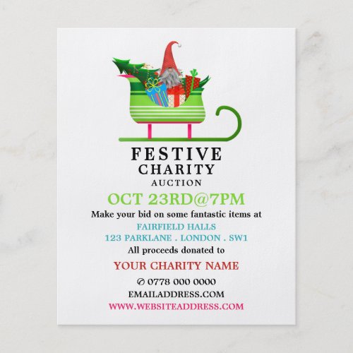 Festive Elf Sleigh Festive Charity Auction Event Flyer