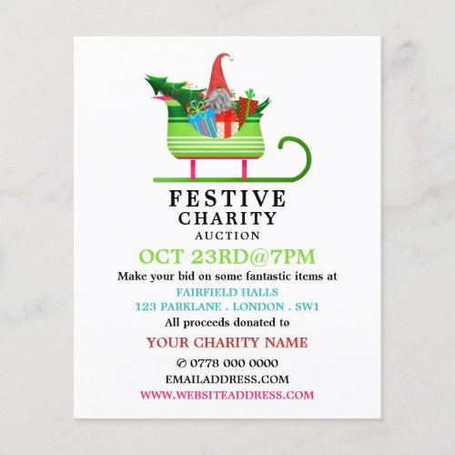 Festive Elf Sleigh Festive Charity Auction Event Flyer