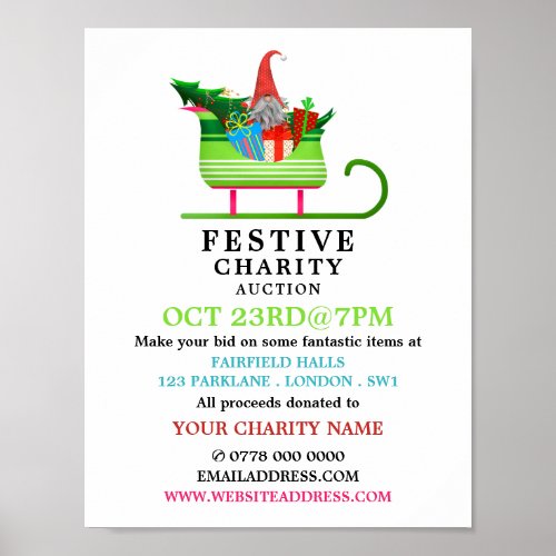 Festive Elf Sleigh Festive Charity Auction Event Poster