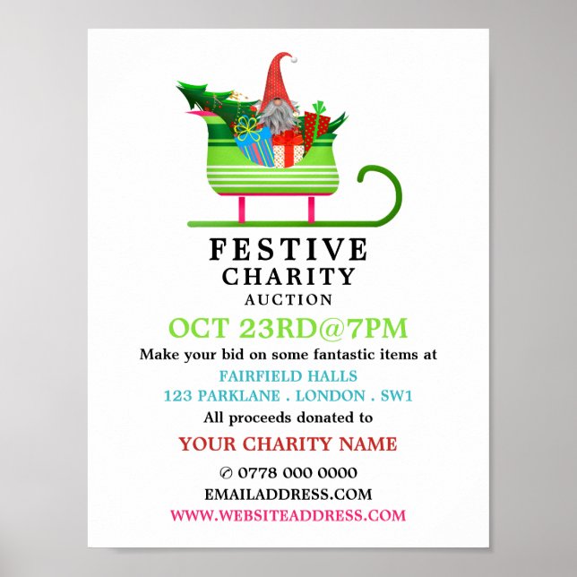 Festive Elf Sleigh, Festive Charity Auction Event Poster (Front)