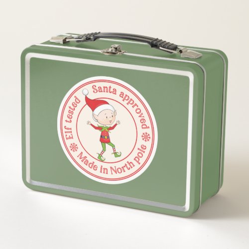 Festive elf tested Santa Approved North Pole Metal Lunch Box