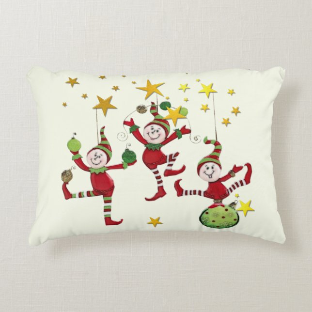 Festive Elves Christmas DECOR Accent Pillow (Front)