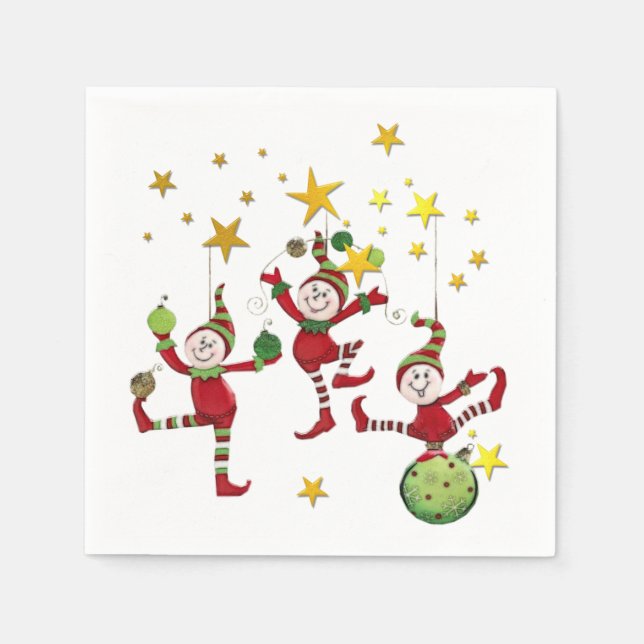 Festive Elves Christmas Paper Napkins (Front)