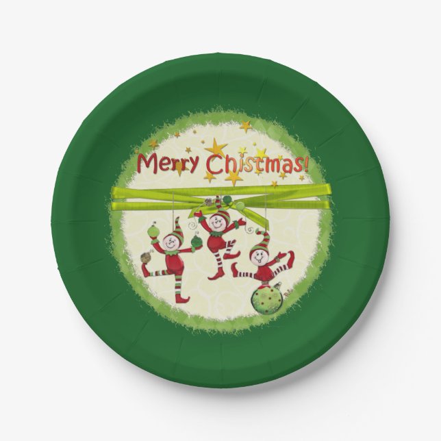 Festive Elves Christmas PARTY Paper Plates (Front)