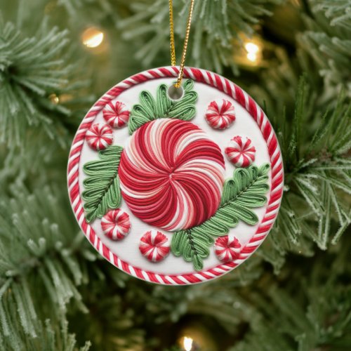 Festive Embroidered Candy Christmas Holidays Ceramic Ornament
