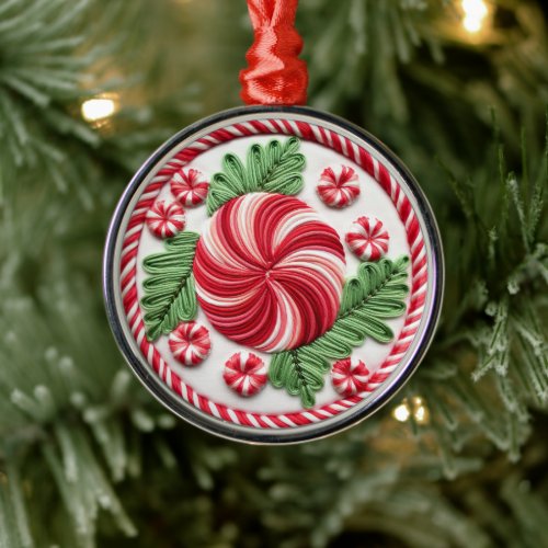 Festive Embroidered Candy Christmas Holidays Metal Ornament