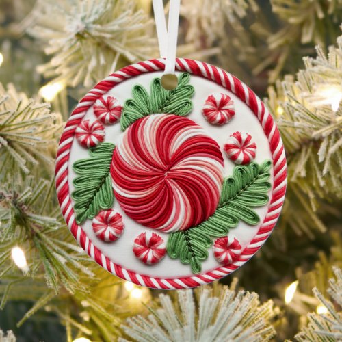 Festive Embroidered Candy Christmas Holidays Metal Ornament