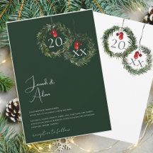 Festive Emerald Green Winter Wreath Wedding