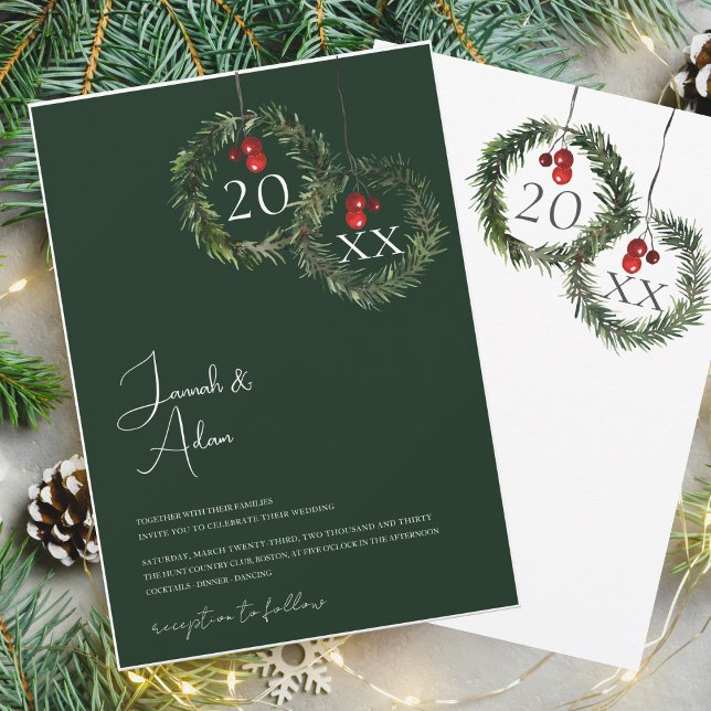 Festive Emerald Green Winter Wreath Wedding Invitation (Creator Uploaded)