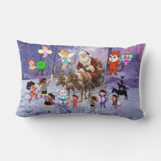Festive Enchanting Snowy Christmas and Santa Claus Lumbar Pillow