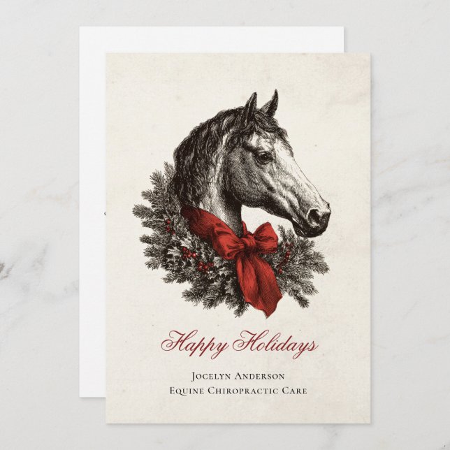 Festive Equestrian Business Corporate Christmas Holiday Card (Front/Back)