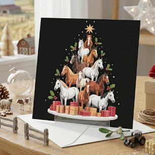 Festive Equestrian Christmas Tree Made of Horses Holiday Card
