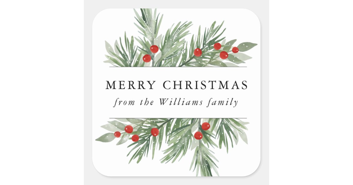 Festive Evergreen Christmas Sticker Tag | Zazzle