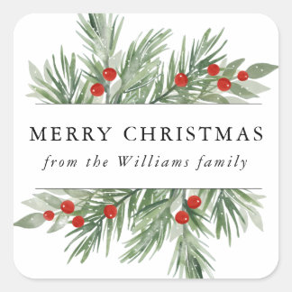 Festive Evergreen Christmas Sticker Tag