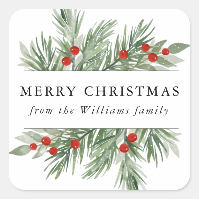 Festive Evergreen Christmas Sticker Tag (Front)