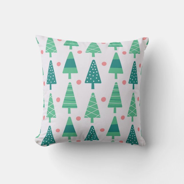 Festive Evergreen Forest Throw Pillow (Front)