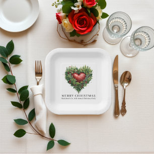 Festive Evergreen Heart Paper Plates