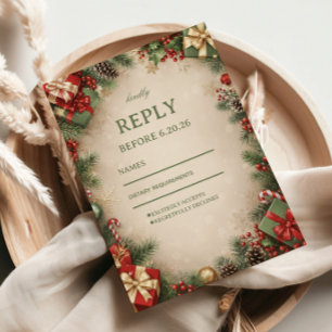 Festive Evergreen Holiday Gift Charm Winter RSVP Card