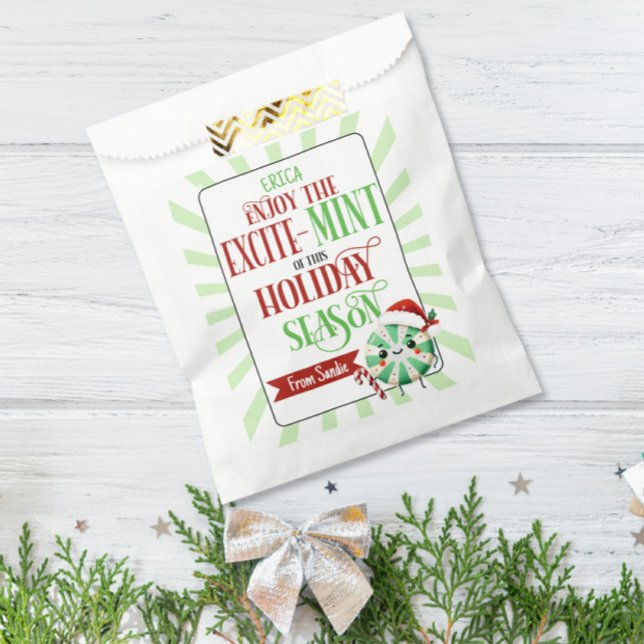 Festive Excite-Mint Holiday Card with Custom Name Favor Bag (Creator Uploaded)