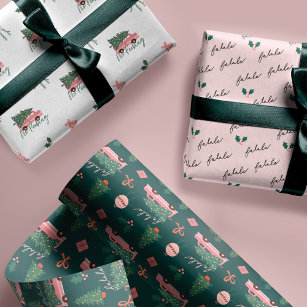 Festive Fala Christmas Tree Vintage Pink Retro Van Wrapping Paper Sheets
