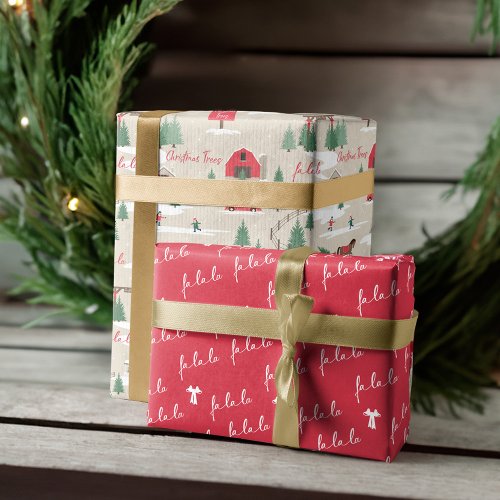Festive Fala Vintage Christmas Tree Farm  Wrapping Paper Sheets