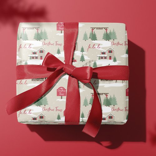 Festive Fala Vintage Christmas Tree Farm Wrapping Wrapping Paper