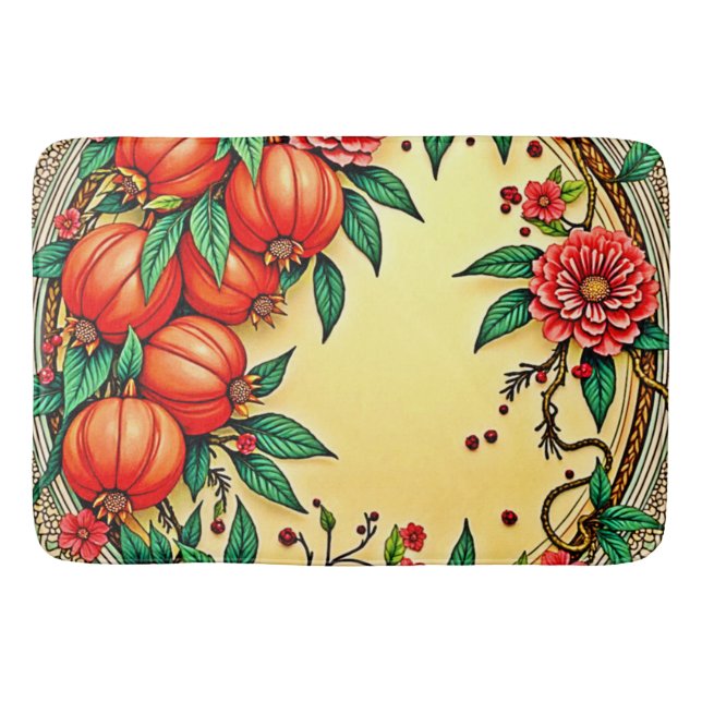 Festive Fall Floral Illustration Design Bath Mat (Front)