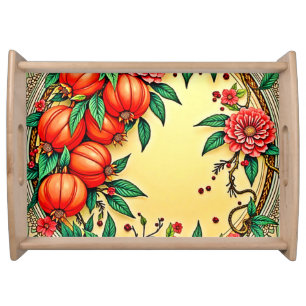 Festive Fall Floral Illustration Design Serving Tray