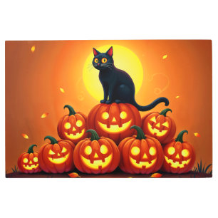 Festive fall Halloween art black feline friend