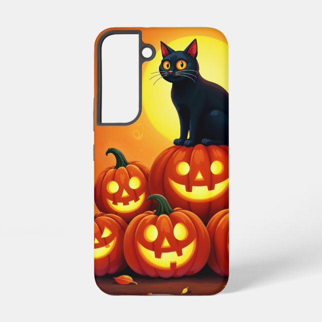Festive fall Halloween art black feline friend Samsung Galaxy Case (Back)