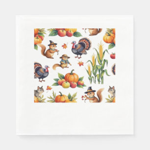 Festive Fall Harvest Watercolor Pattern Classic T- Napkins